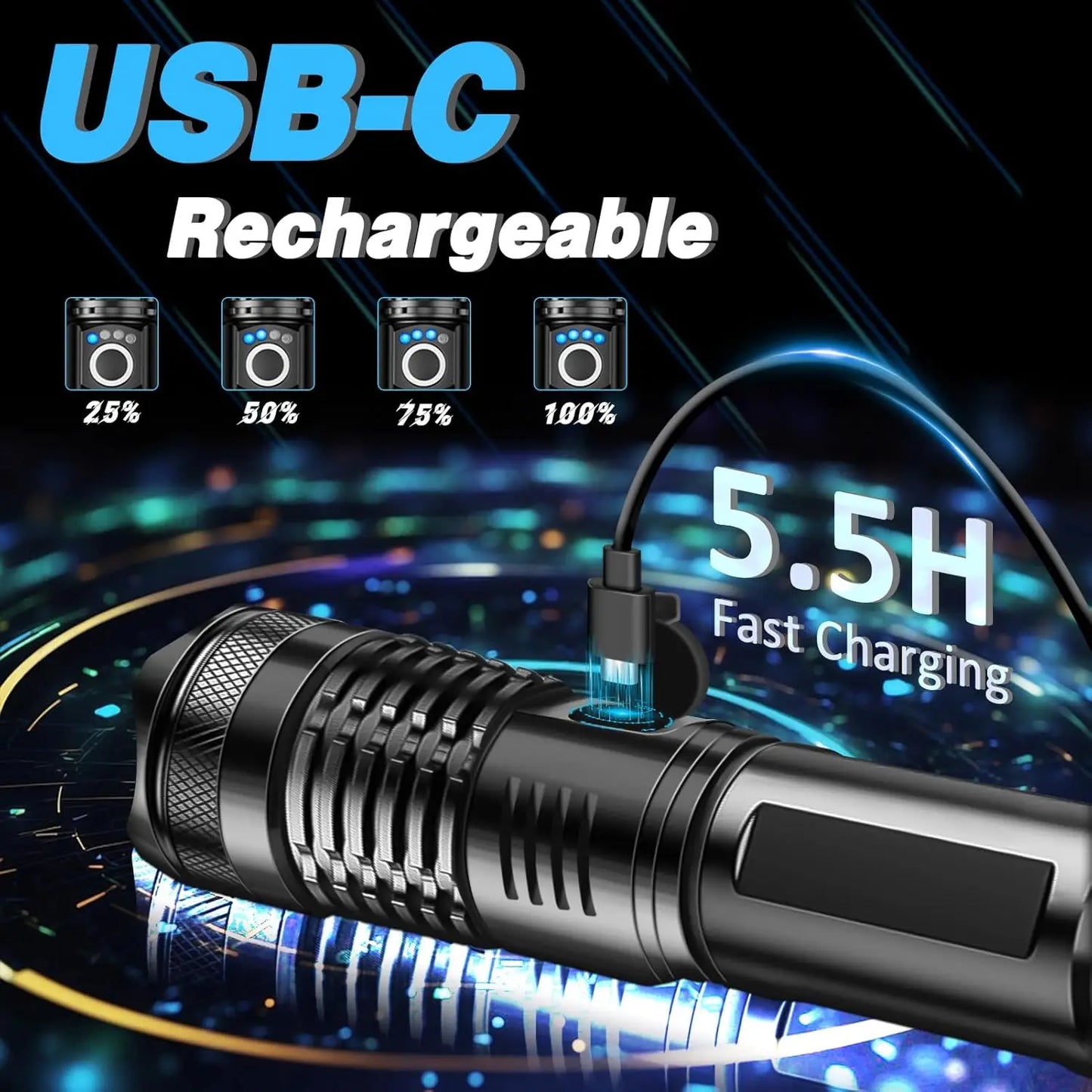 Lampe de Poche Tactique LED Rechargeable